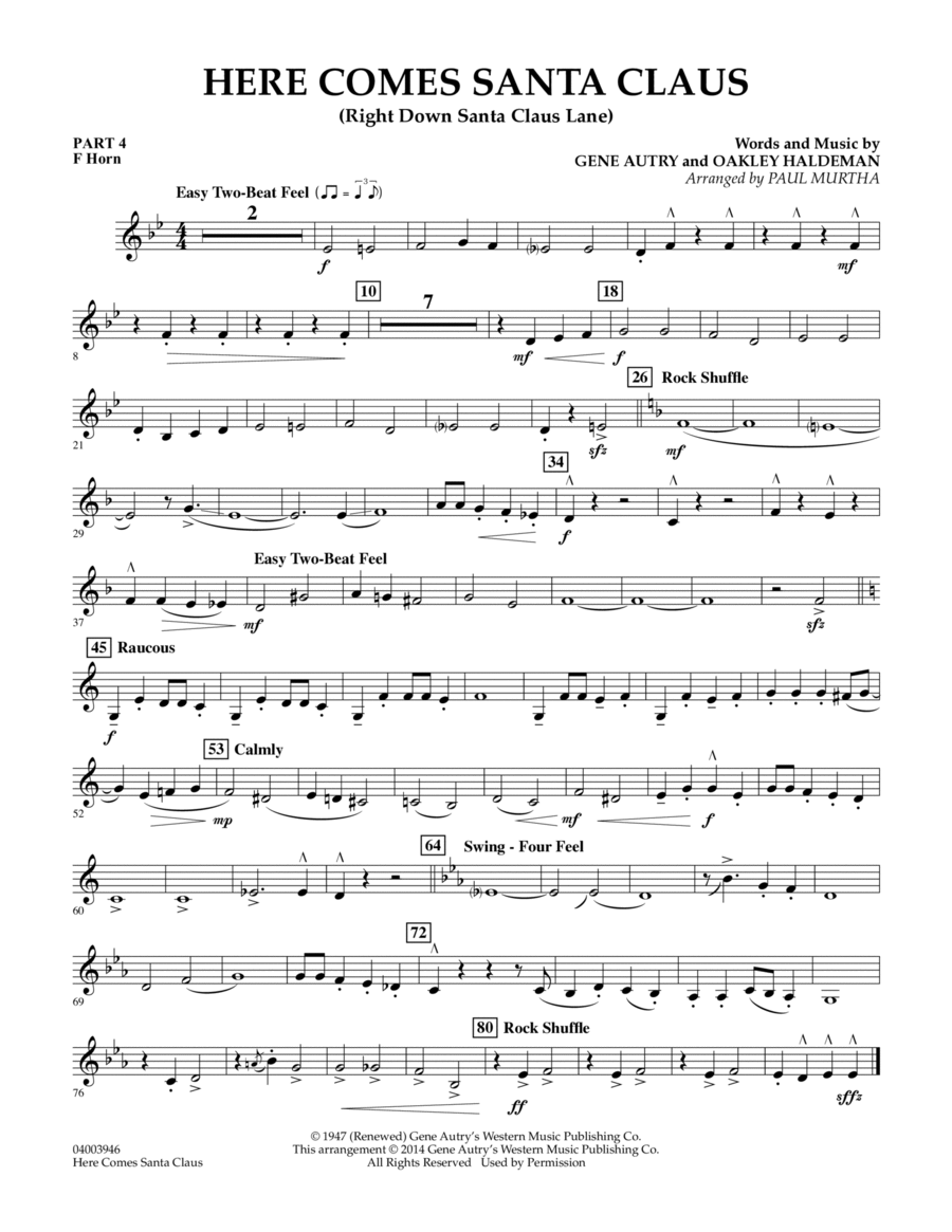 Here Comes Santa Claus (Right Down Santa Claus Lane) - Pt.4 - F Horn Concert Band scores gallery preview page 1