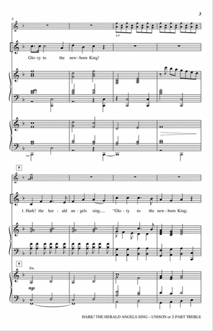 Hark! The Herald Angels Sing Unison Choir scores gallery preview page 3