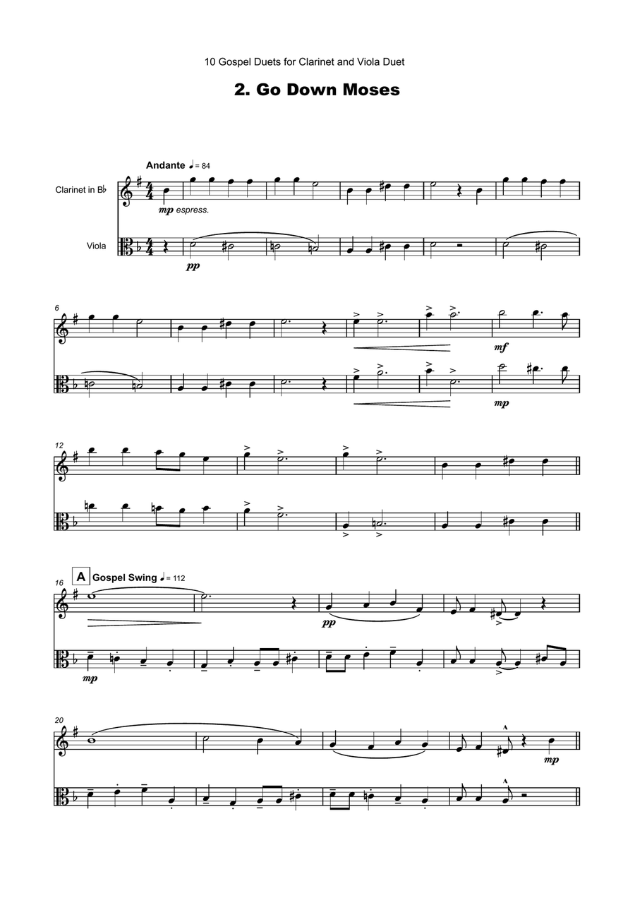10 Gospel Duets for Clarinet and Viola Clarinet scores gallery preview page 6