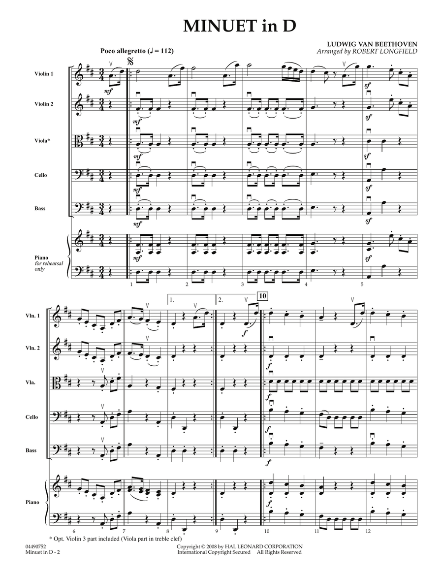 Minuet in D - Full Score Minuet in D - Full Score Orchestra scores gallery preview page 2