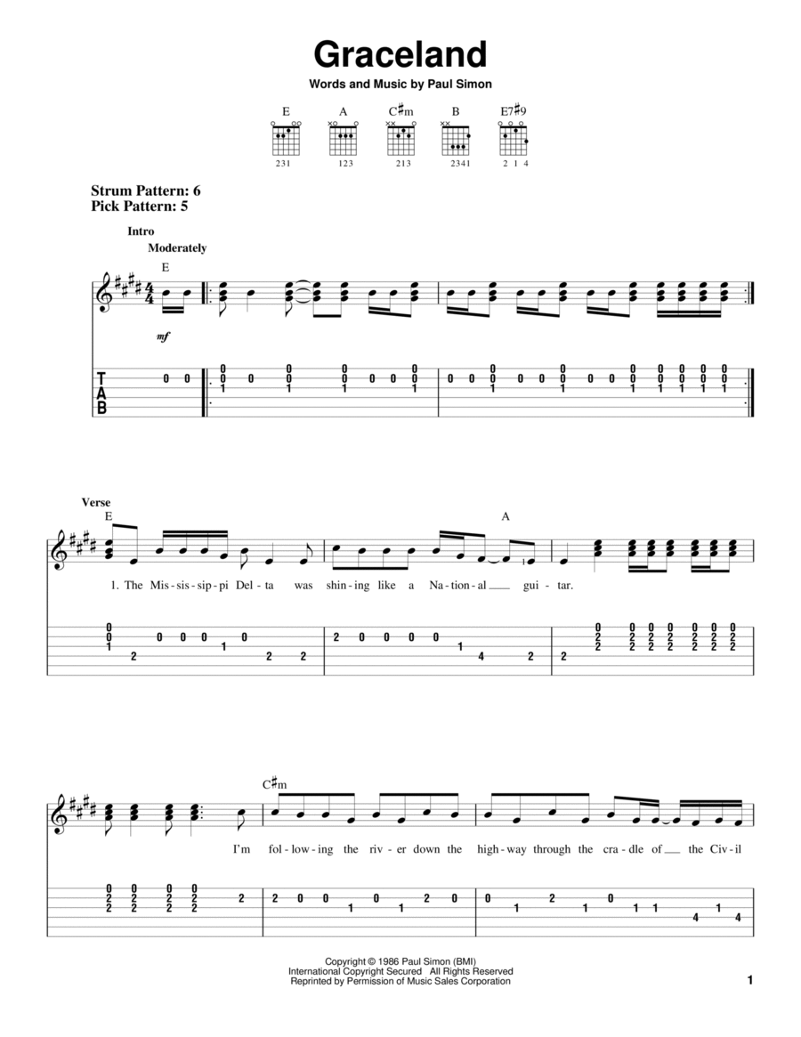 Graceland Graceland Acoustic Guitar scores gallery preview page 1
