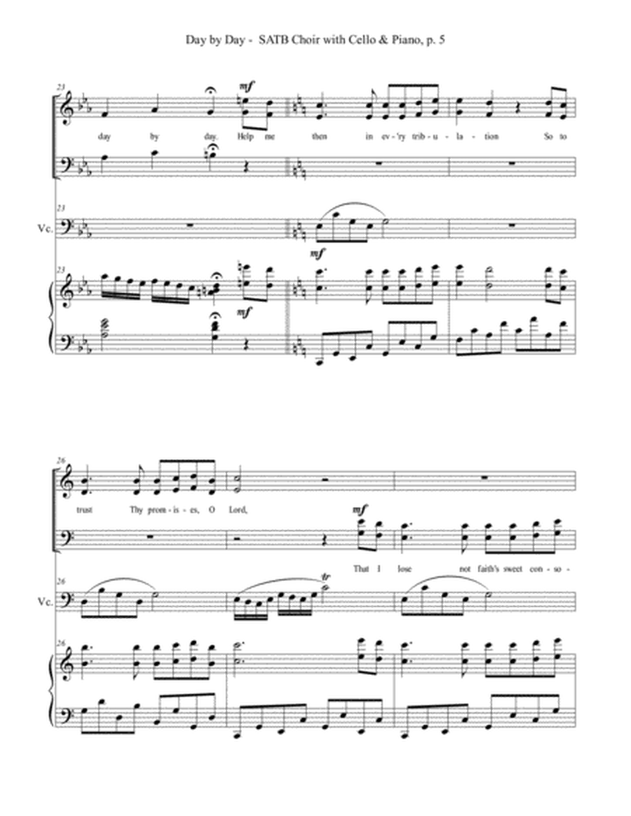 DAY BY DAY (SATB Choir with Cello & Piano - Score & Parts included) image number null
