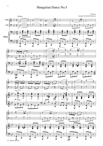 Brahms Hungarian Dance No.5, for piano trio, PB101