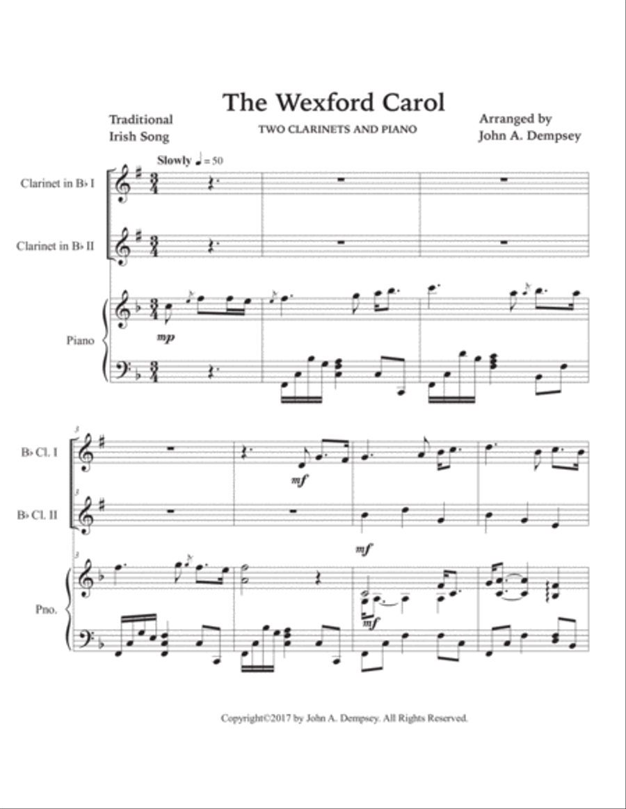 The Wexford Carol (Trio for Two Clarinets and Piano) Woodwind Duet scores gallery preview page 5
