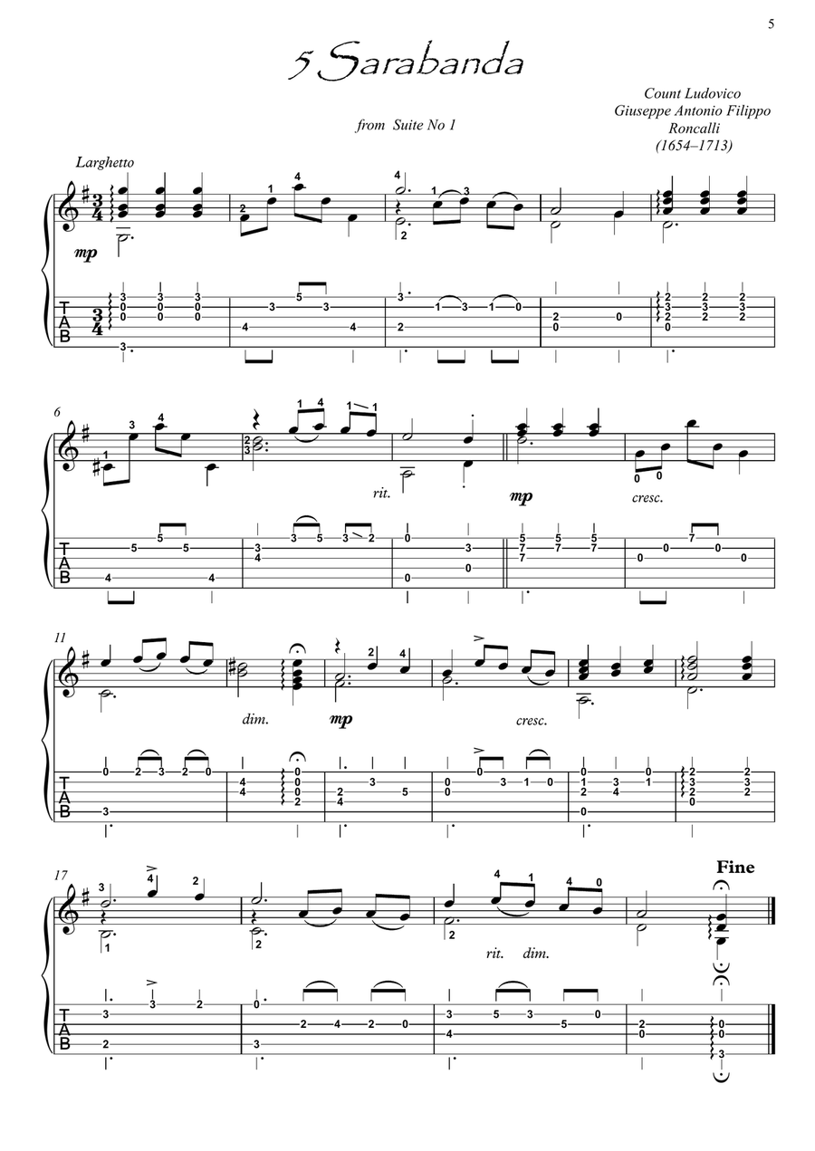 Baroque music for Guitar solo Acoustic Guitar scores gallery preview page 5