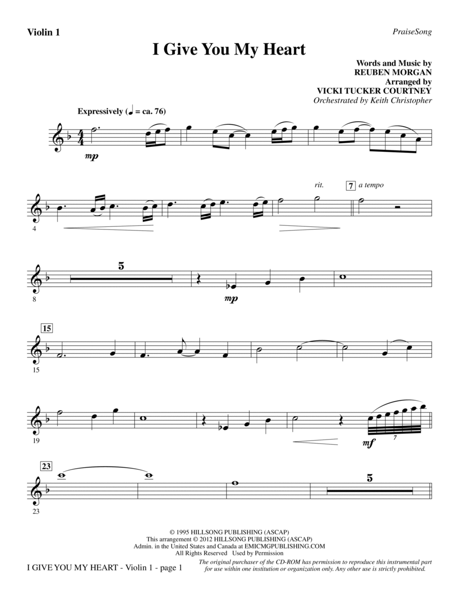 I Give You My Heart - Violin 1 Choir scores gallery preview page 1