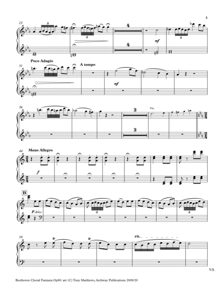 Beethoven Choral Fantasia Op80 arr. Piano Quartet (Set of Parts) image number null