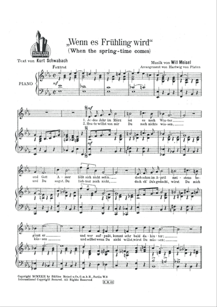 Wenn es Fruhling wird Piano, Vocal scores gallery preview page 2