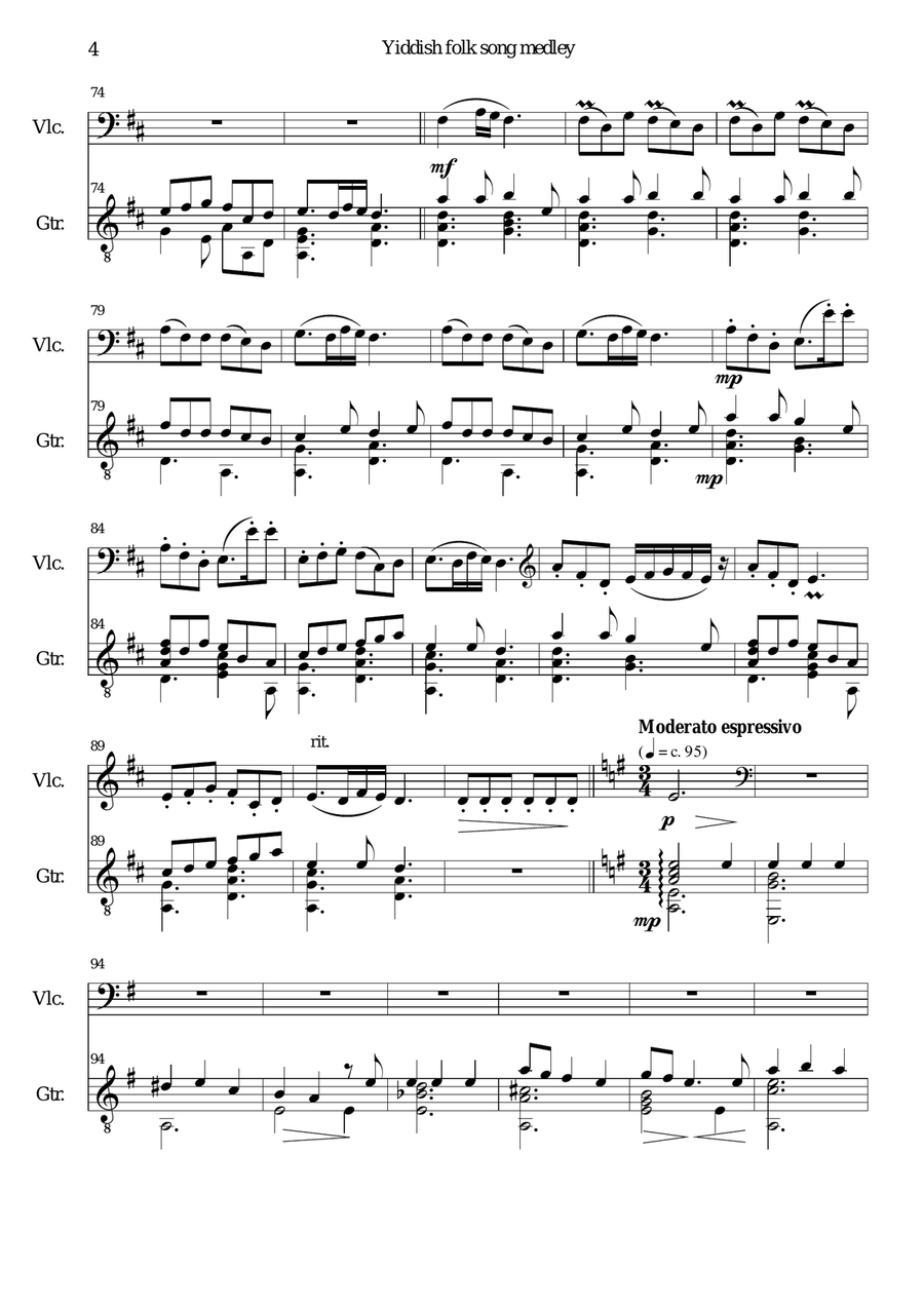 Yiddish Folk Song Medley for cello and guitar String Duet scores gallery preview page 4