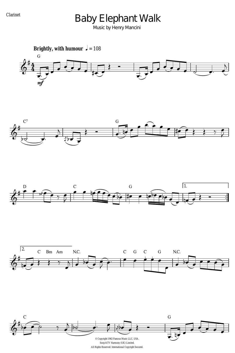 Baby Elephant Walk (from Hatari!) Clarinet Solo scores gallery preview page 1