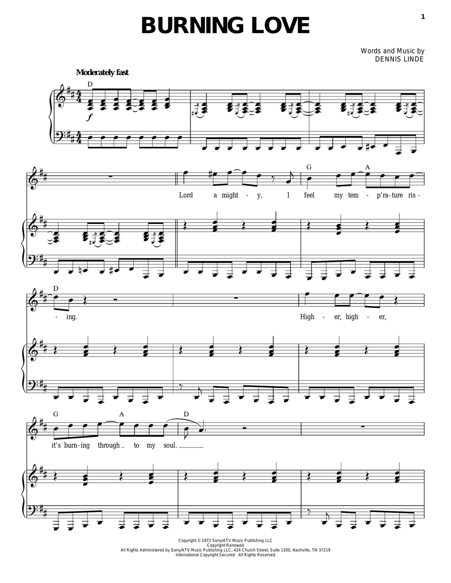 Burning Love Burning Love Piano, Vocal scores gallery preview page 1
