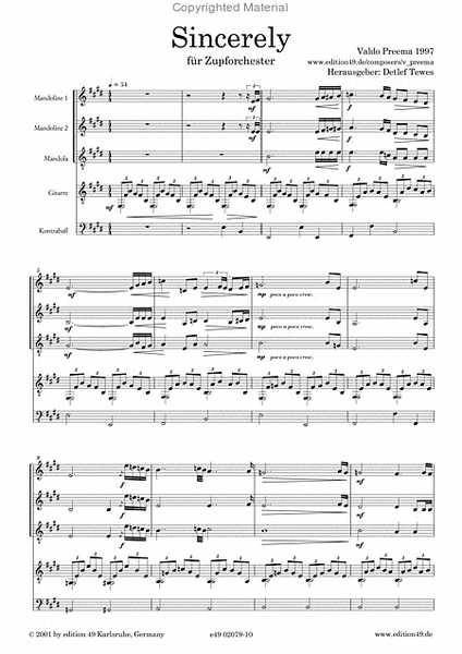 Sincerely Mandolin - Sheet Music