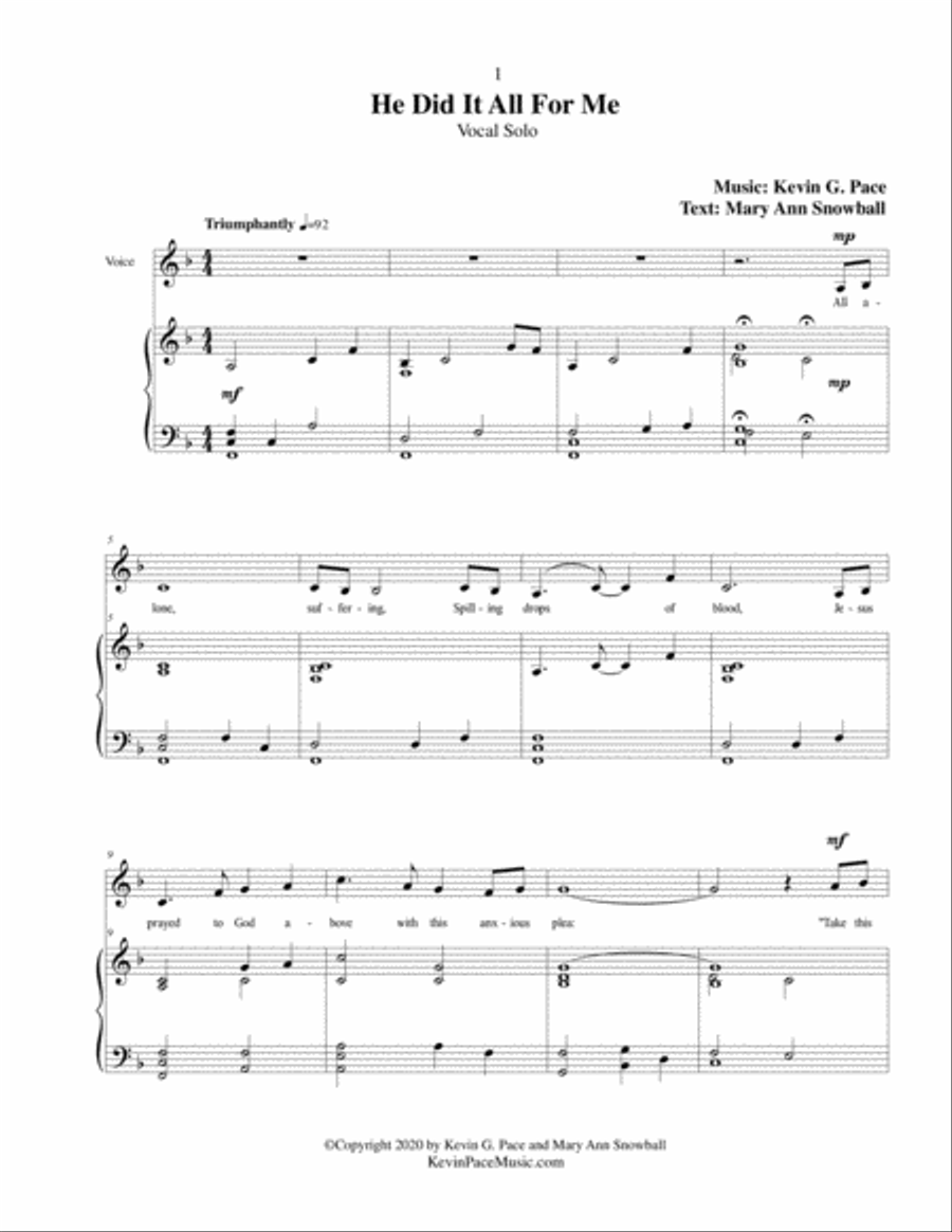 He Did It All For Me, a sacred vocal solo Voice Solo scores gallery preview page 2