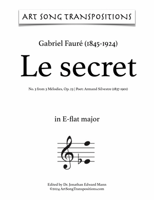 Book cover for FAURÉ: Le secret, Op. 23 no. 3 (transposed to E-flat major)