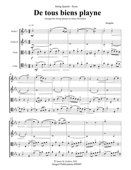 Josquin: De tous biens playne for String Quartet - Score Only image number null