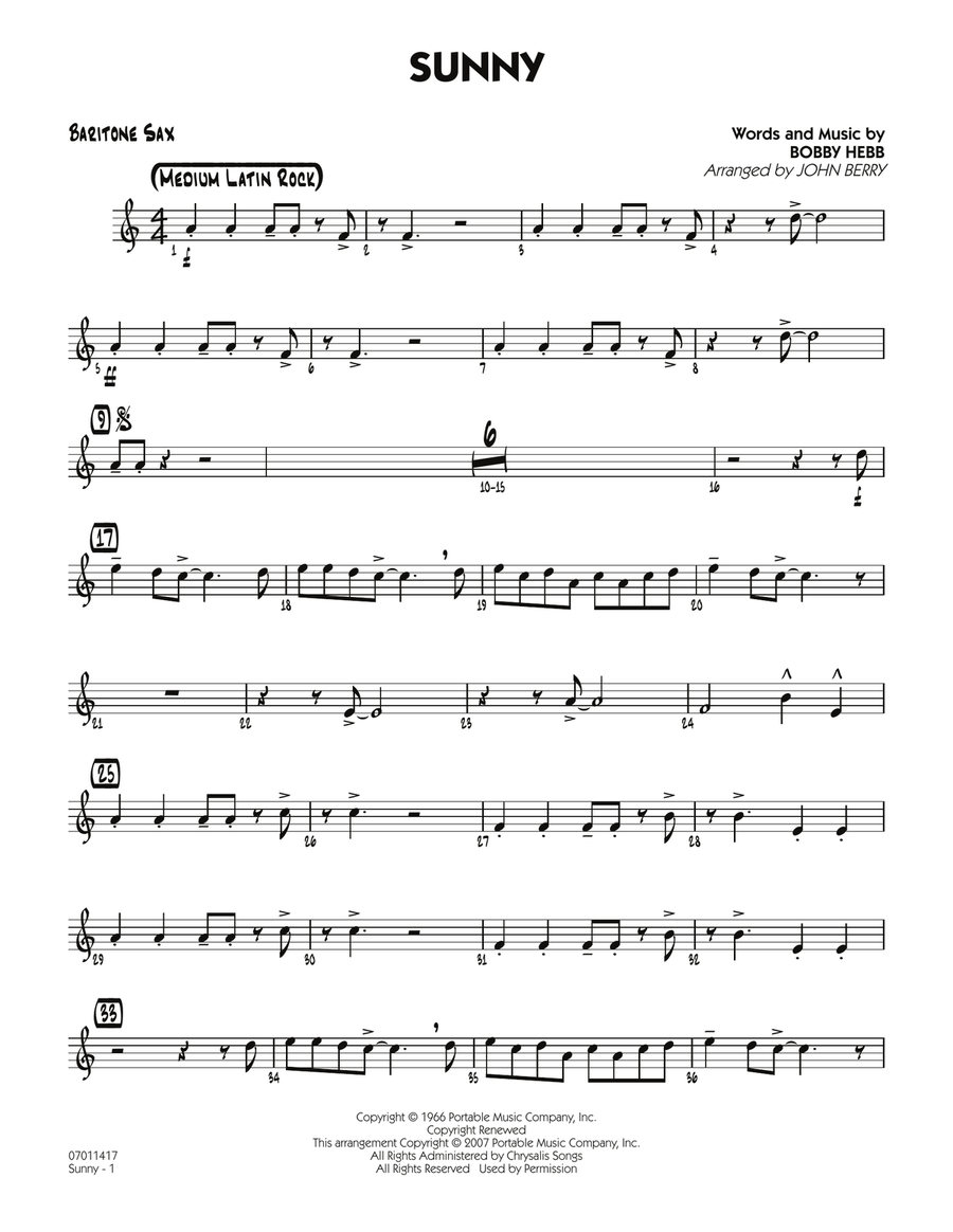 Sunny - Baritone Sax Sunny - Baritone Sax Jazz Ensemble scores gallery preview page 1