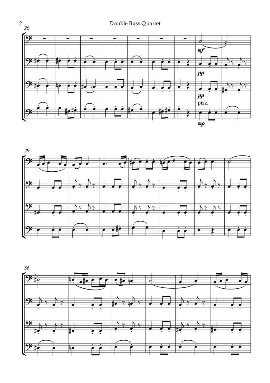 Beethoven Symphony 7 Movement 2 Allegretto for Double Bass Quartet String Quartet scores gallery preview page 3