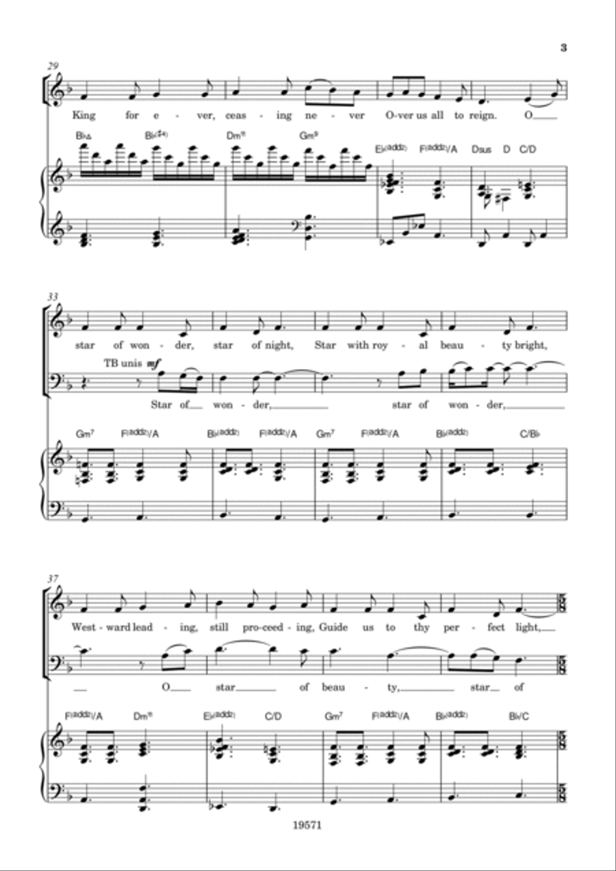 Three More Jazz Carols (We Three Kings; In the Bleak Midwinter; Personent Hodie) 4-Part scores gallery preview page 3