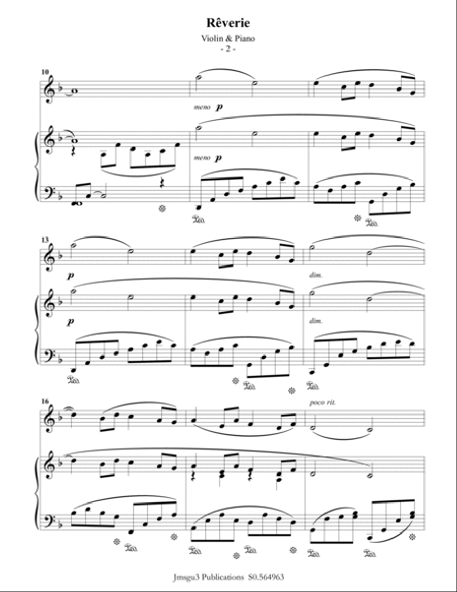 Debussy: Reverie for Violin & Piano Violin Solo scores gallery preview page 2