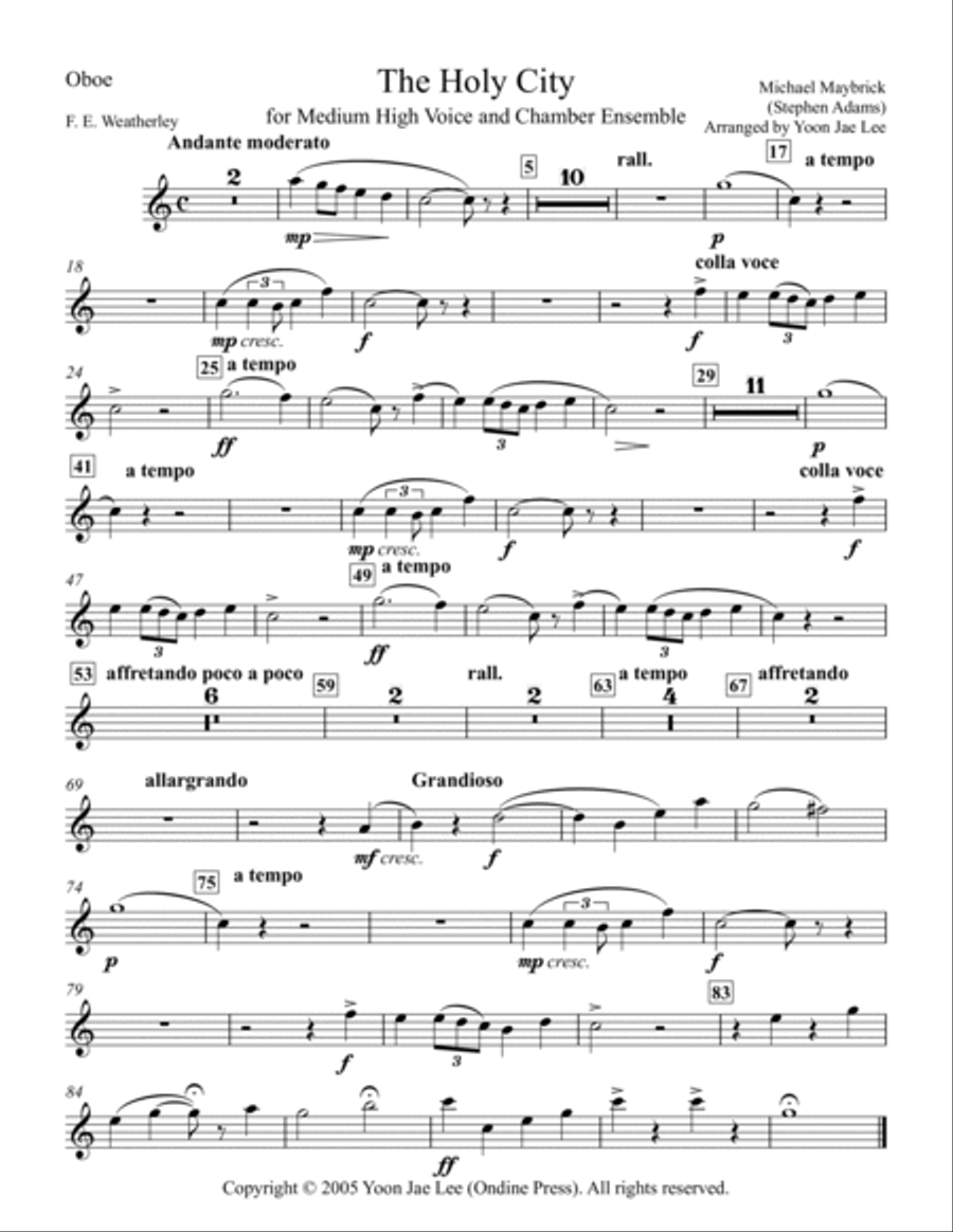 The Holy City for Medium High Voice and Chamber Ensemble in C Major, Set of Parts Large Ensemble scores gallery preview page 3