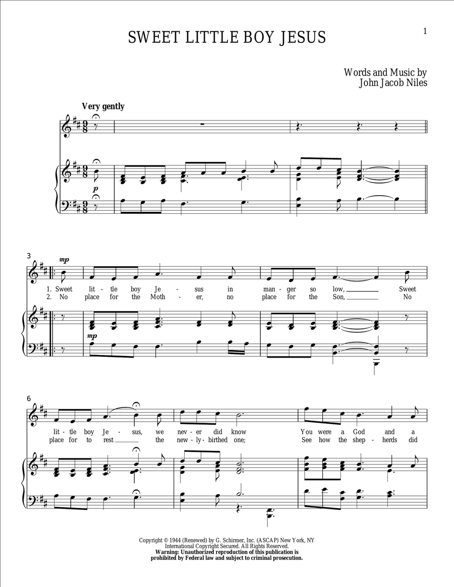Sweet Little Boy Jesus by John Jacob Niles Piano Vocal