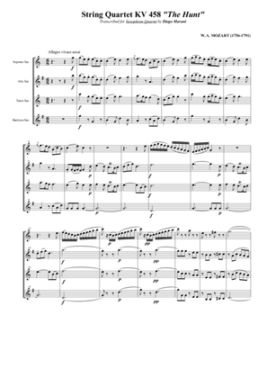 String Quartet KV 458 "The Hunt" for Saxophone Quartet (SATB)