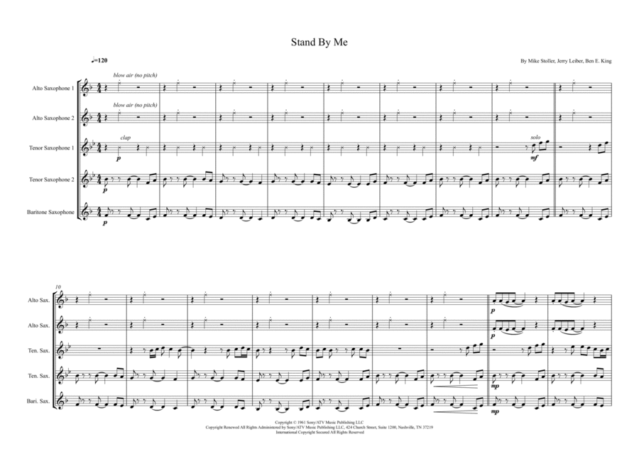 Stand By Me Saxophone Quintet scores gallery preview page 1