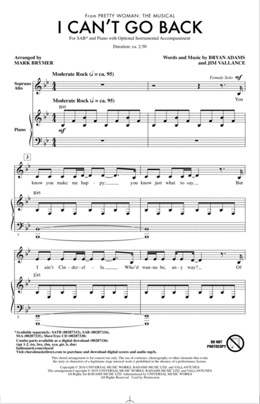 I Can't Go Back (from Pretty Woman: The Musical) (arr. Mark Brymer) 3-Part scores gallery preview page 1