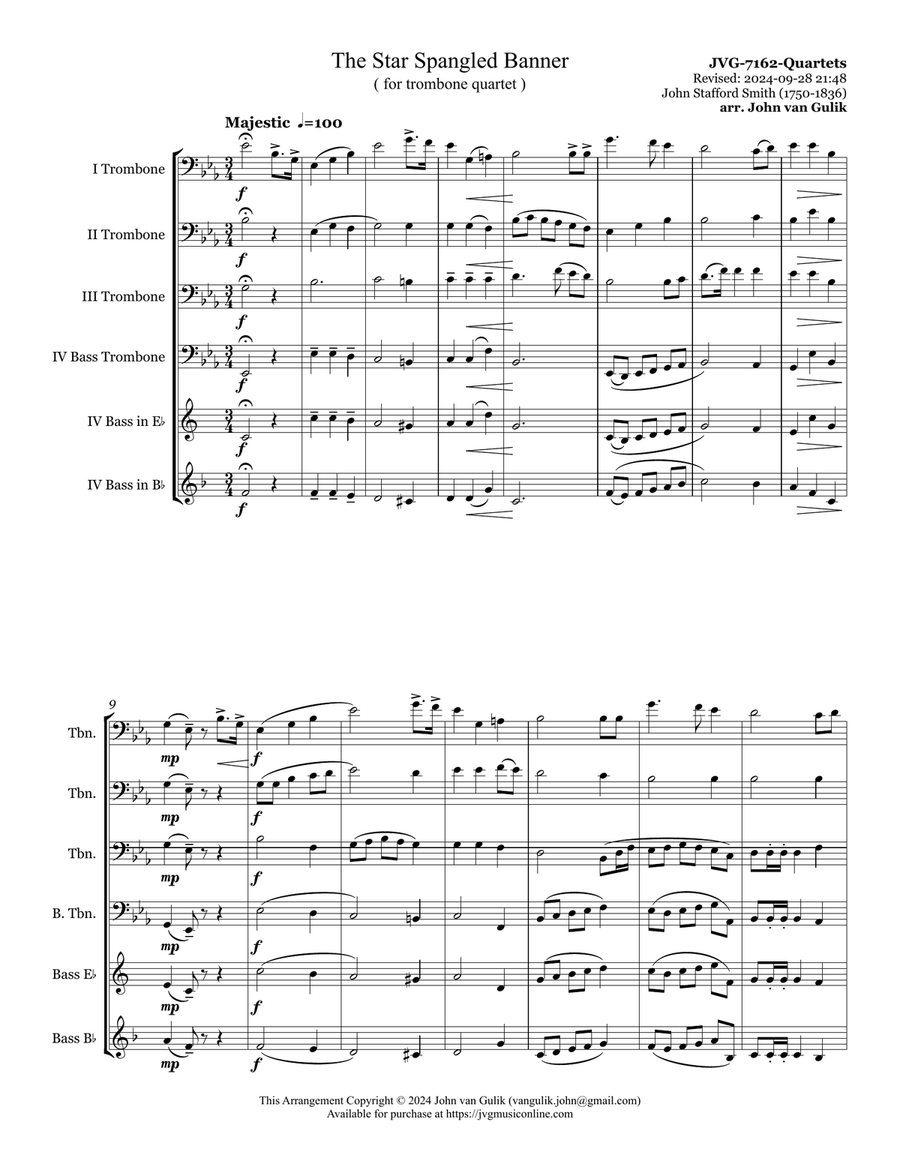 The Star Spangled Banner - trombone quartet Brass Quartet scores gallery preview page 2