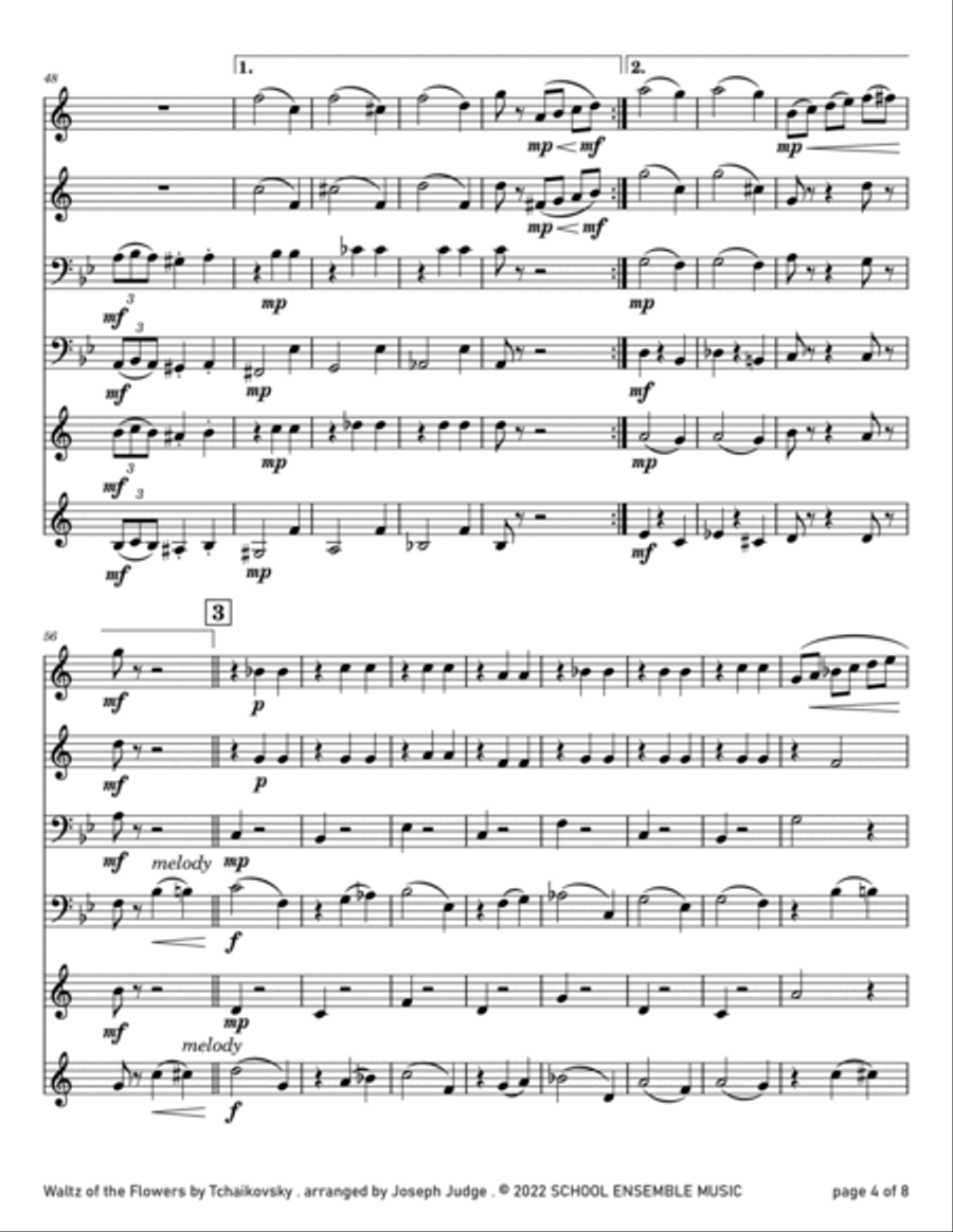 Waltz Of The Flowers by Tchaikovsky for Brass Quartet in Schools Brass Quartet scores gallery preview page 4
