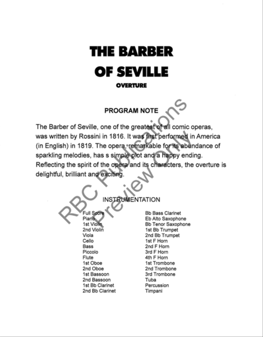 Overture From The Barber Of Seville (Score) Full Orchestra scores gallery preview page 4