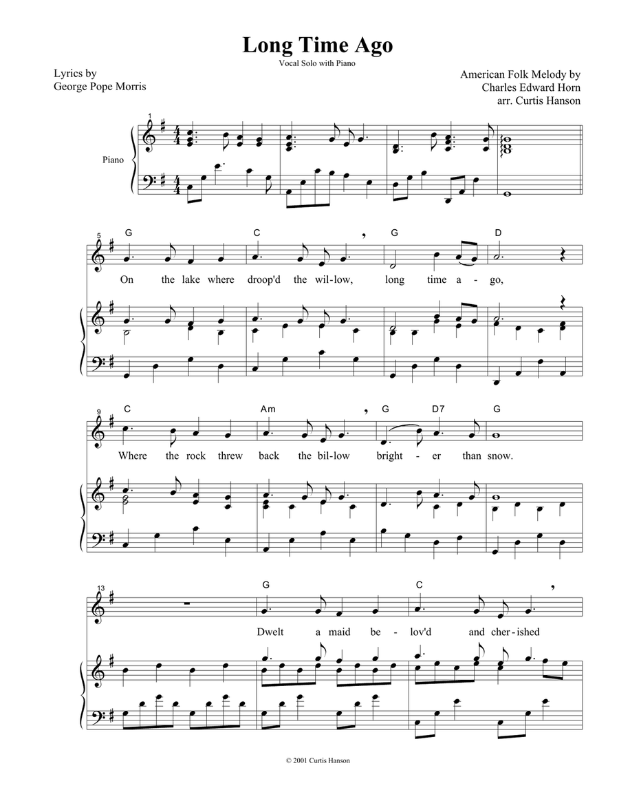 Long Time Ago (key of G) Voice Solo scores gallery preview page 1