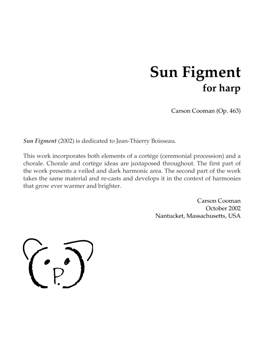 Sun Figment (2002) cortege-chorale for solo harp Score scores gallery preview page 1