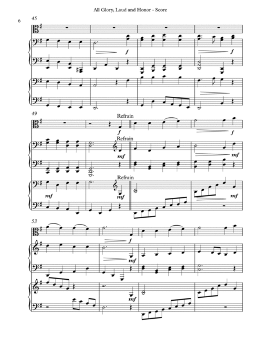 All Glory, Laud and Honor Trio for Viola, Harp and Piano Pedal Harp scores gallery preview page 6