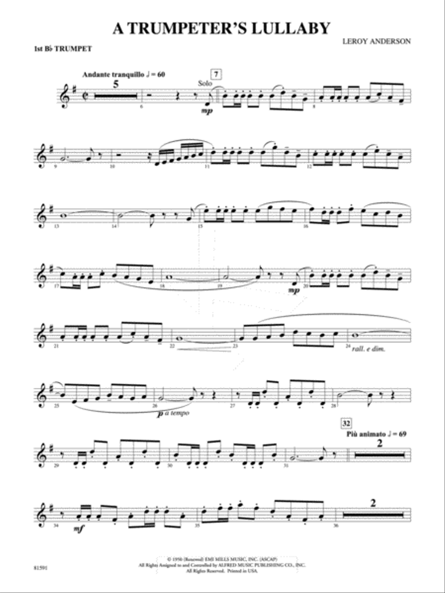Trumpeter's Lullaby: 1st B-flat Trumpet Full Orchestra scores gallery preview page 1