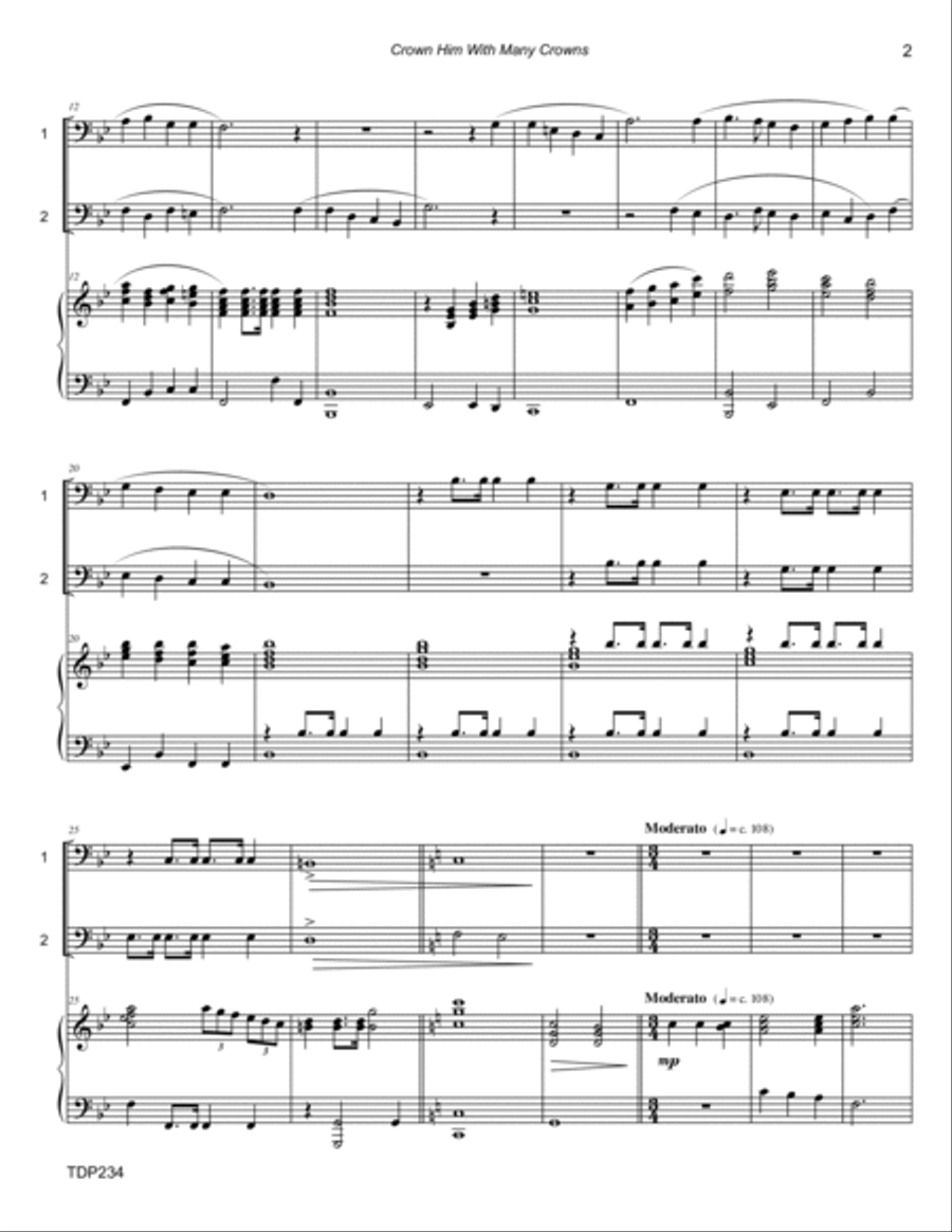 CROWN HIM WITH MANY CROWNS - TROMBONE DUET with Piano Accompaniment Trombone Duet scores gallery preview page 2