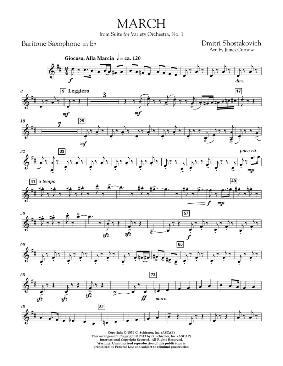 March from Suite for Variety Orchestra, No. 1 - Eb Baritone Saxophone Concert Band scores gallery preview page 1