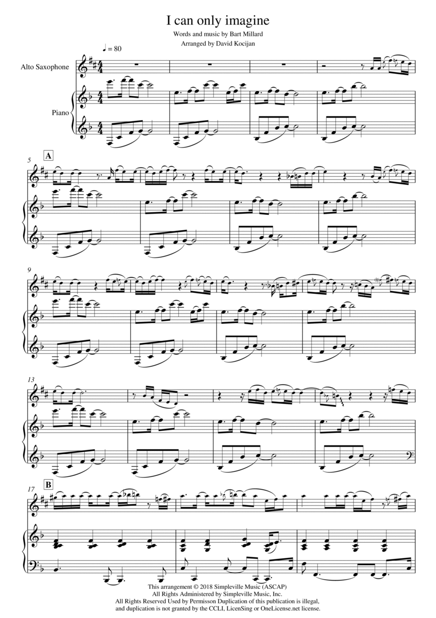 I Can Only Imagine Alto Saxophone scores gallery preview page 1