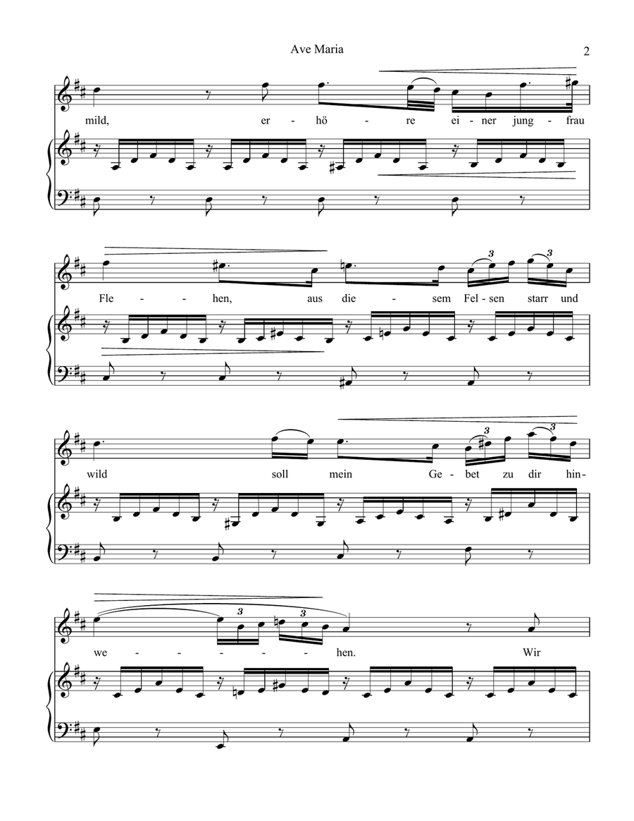 Ave Maria (Schubert) for voice and easy piano (D major) Piano, Vocal scores gallery preview page 3