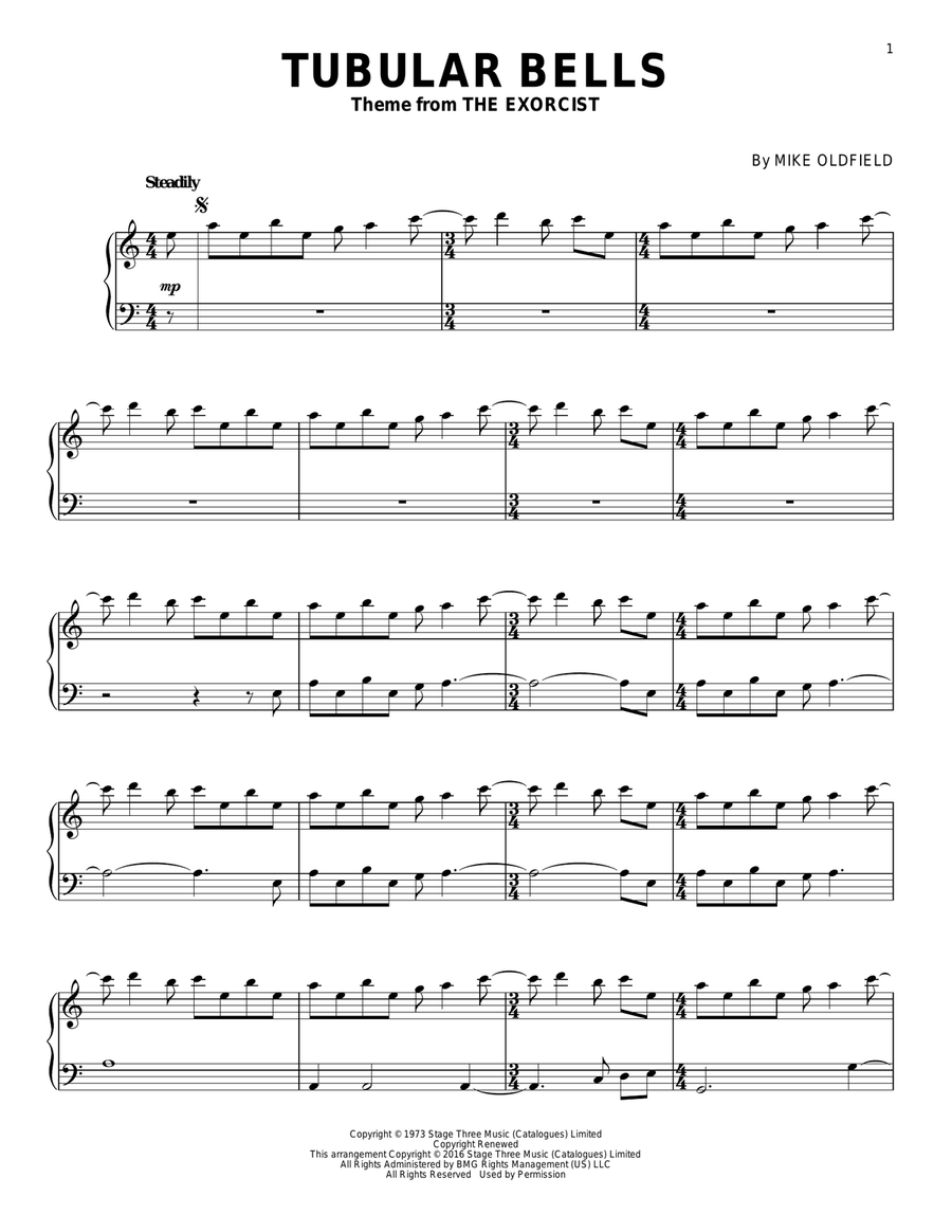 Tubular Bells Piano Solo scores gallery preview page 1