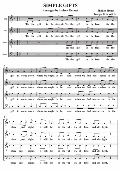 Simple Gifts A Cappella SATB image number null