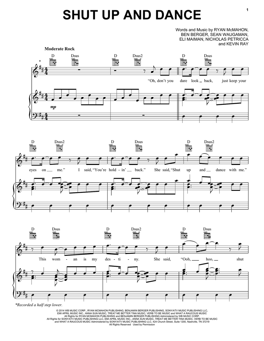 Shut Up And Dance Piano, Vocal, Guitar scores gallery preview page 1