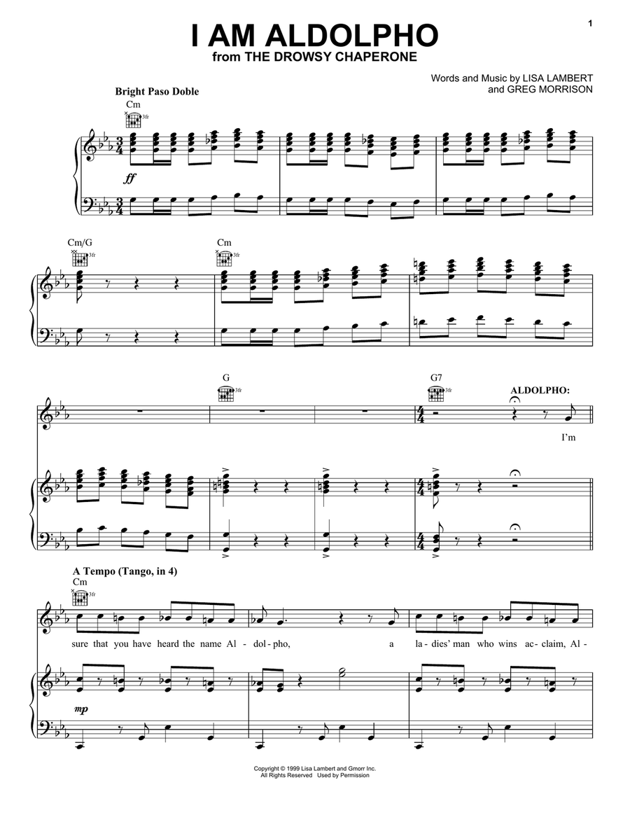 I Am Aldolpho (from The Drowsy Chaperone Musical) Piano, Vocal, Guitar scores gallery preview page 1