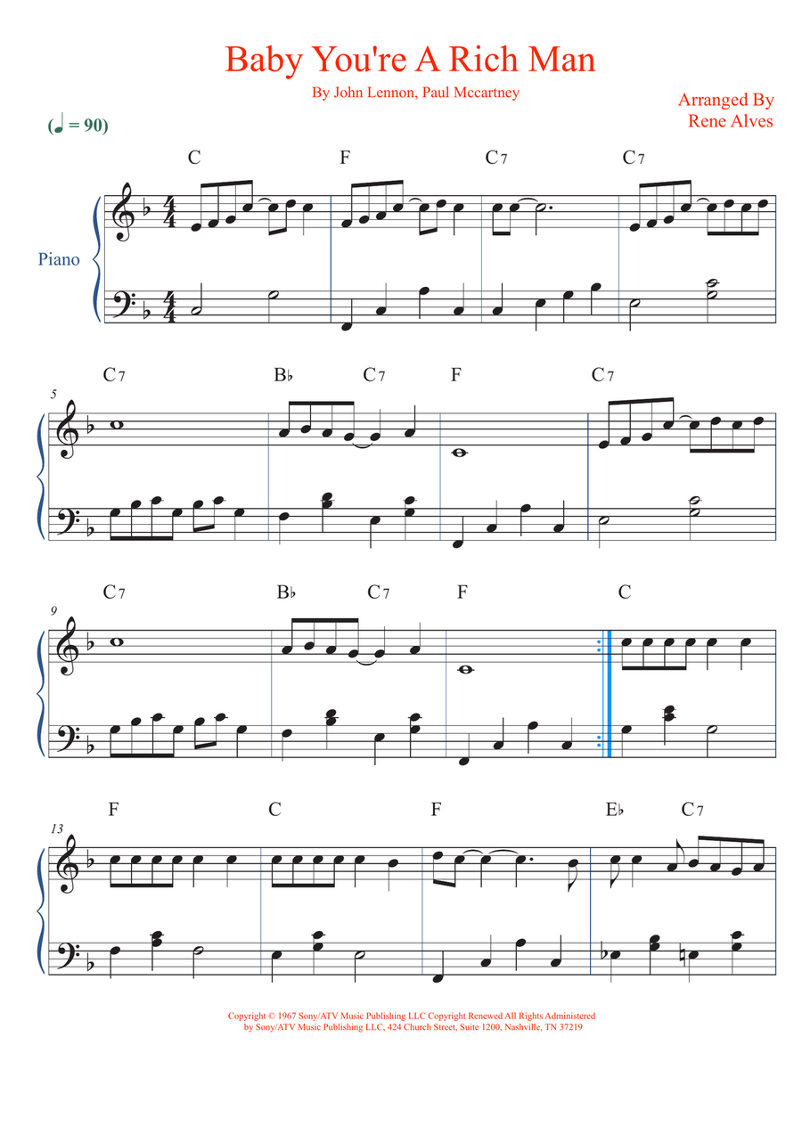 Baby You're A Rich Man Easy Piano scores gallery preview page 1