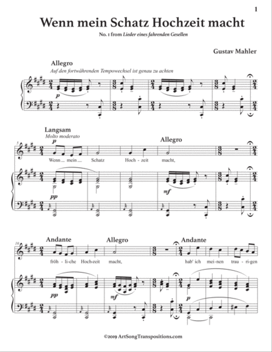 MAHLER: Wenn mein Schatz Hochzeit macht (transposed to C-sharp minor) Voice scores gallery preview page 2