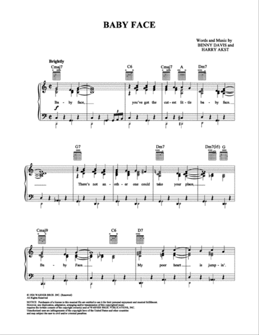 Baby Face Piano, Vocal, Guitar scores gallery preview page 1