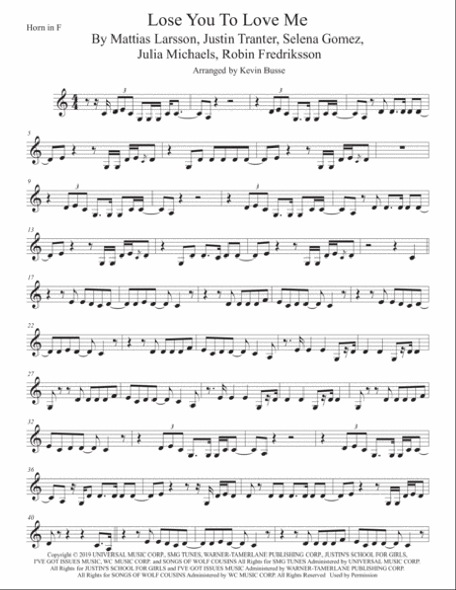 Lose You To Love Me Horn Solo scores gallery preview page 1