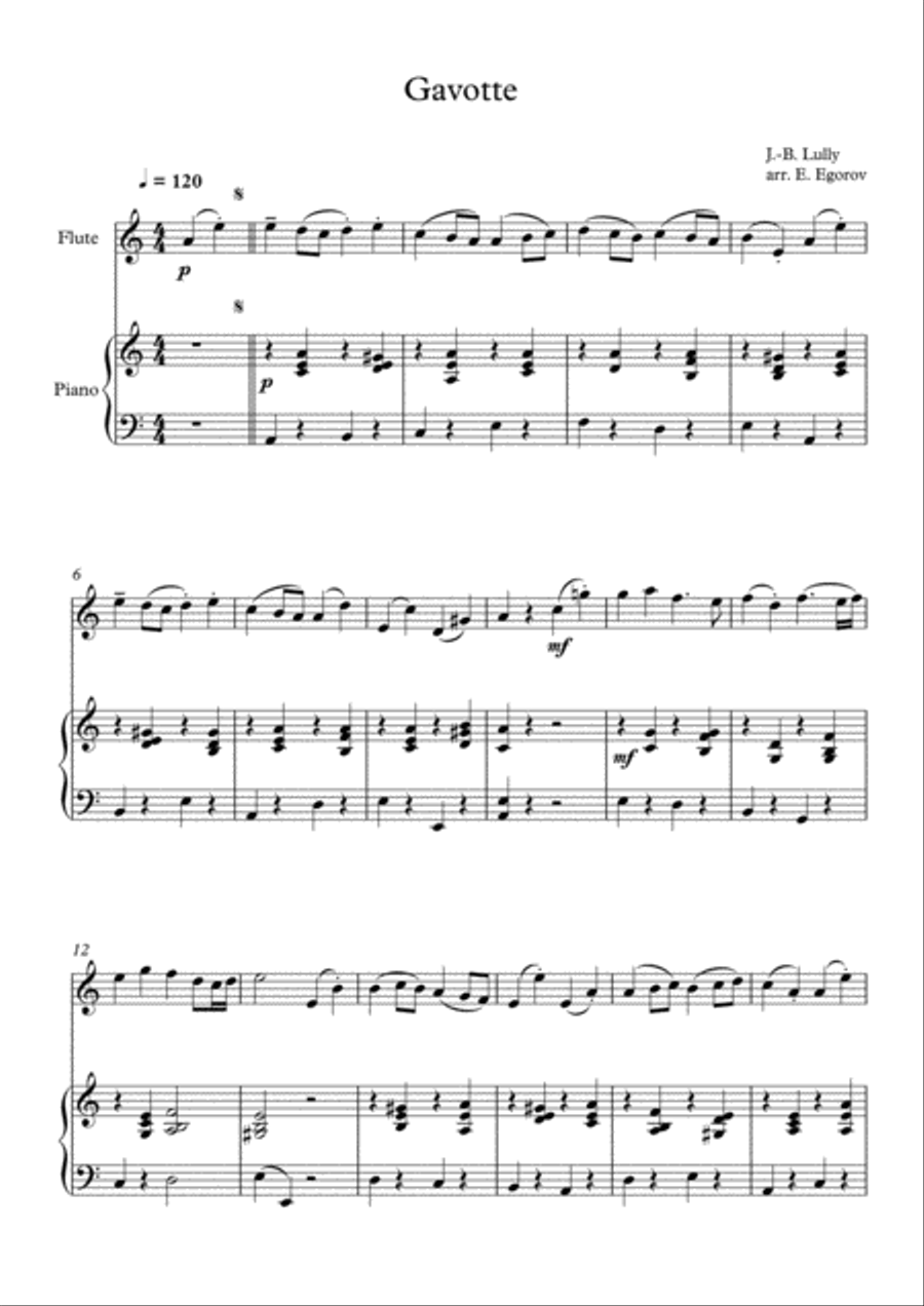 Gavotte Jean Baptiste Lully For Flute Piano by Jean Baptiste Lully Flute Solo Digital Sheet Music Sheet Music Plus