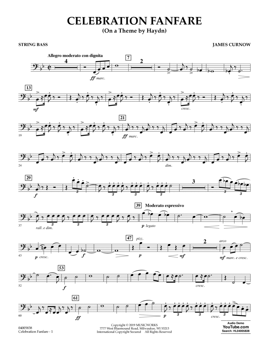 Celebration Fanfare (On a Theme by Haydn) - String Bass Double Bass scores gallery preview page 1