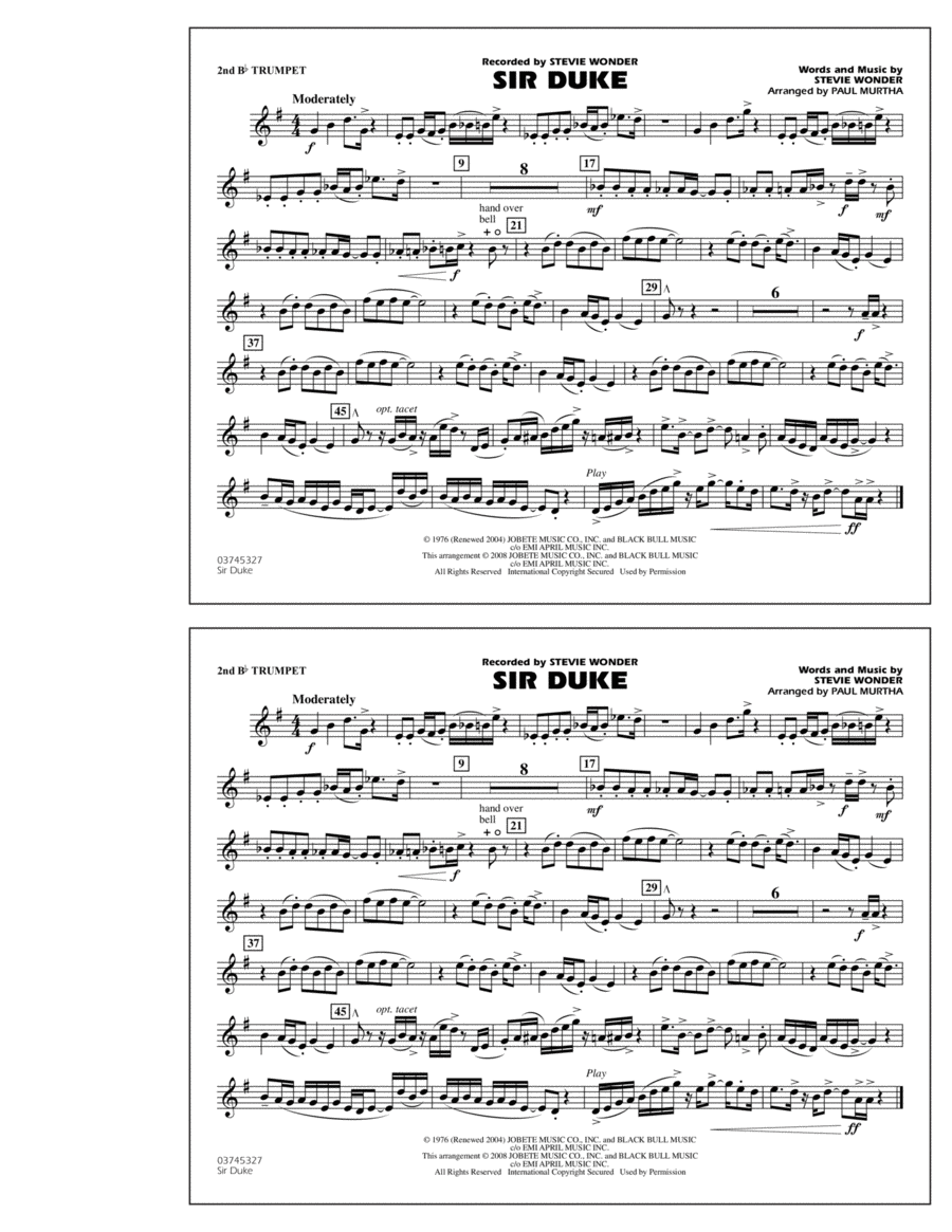 Sir Duke - 2nd Bb Trumpet Marching Band scores gallery preview page 1